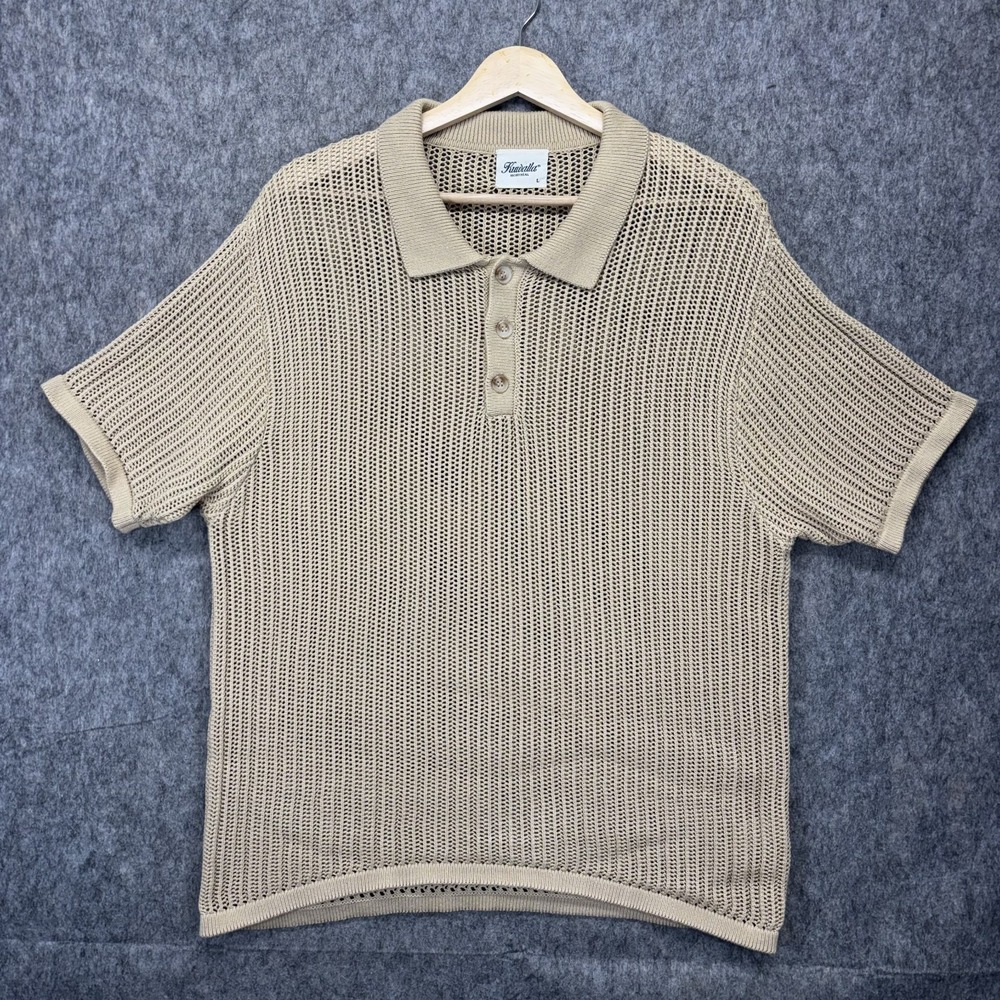 Kuwalla Montreal Fisherman Knit Shirt‎ Men's Large Short Sleeve Tan Beige